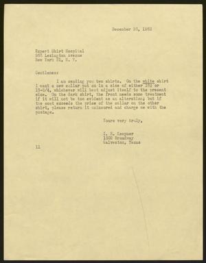 [Letter from I. H. Kempner to the Expert Shirt Hospital, December 26, 1962]