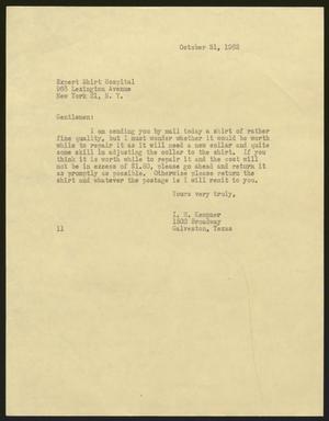 [Letter from I. H. Kempner to the Expert Shirt Hospital, October 31, 1962]