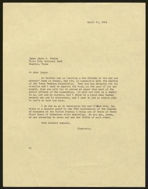 [Letter from I. H. Kempner to Judge James A. Elkins, April 19, 1962]