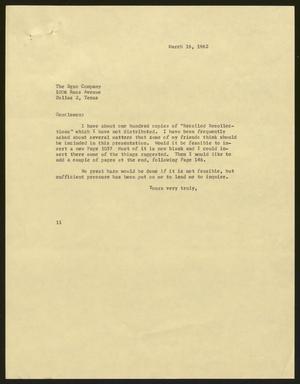 [Letter from Isaac H. Kempner to The Egan Company, March 16, 1962]