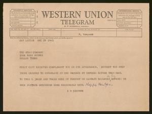Primary view of object titled '[Telegram from Isaac H. Kempner to The Egan Company, December 29, 1961]'.