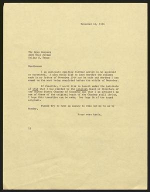 [Letter from I. H. Kempner to The Egan Company, November 16, 1961]