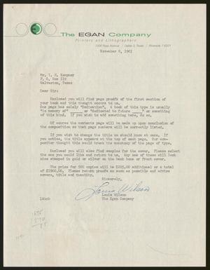 [Letter from The Egan Company to I. H. Kempner, November 8, 1961]