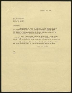 [Letter from Isaac H. Kempner to The Egan Company, October 10, 1961]