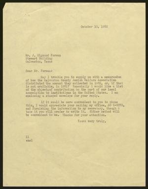 [Letter from I. H. Kempner to J. Sigmund Forman, October 10, 1962]