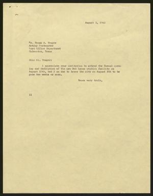 Primary view of object titled '[Letter from Isaac Herbert Kempner to Frank A. Yeager, August 3, 1962]'.