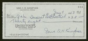 [Check Signed by Mrs. I. H. Kempner for $38.00]