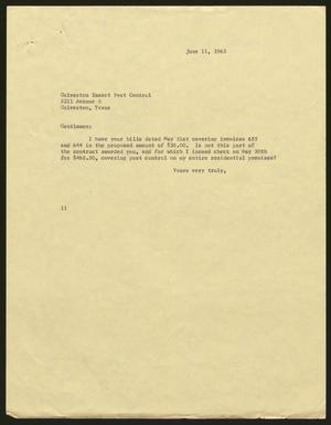 [Letter from Isaac H. Kempner to Galveston Insect Pest Control, June 11, 1962]