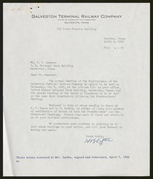 [Letter from H. B. Loftis to I. H. Kempner, April 6, 1962]