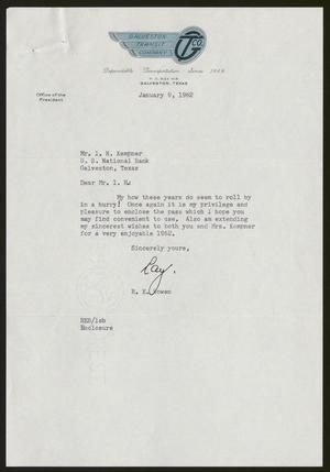 [Letter from R. E. Bowen to Isaac H. Kempner, January 9, 1962]