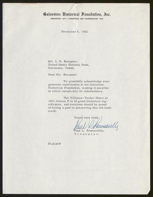 [Letter from Paul L. Rounsaville to Isaac H. Kempner, November 8, 1962]