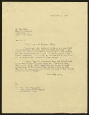 Primary view of object titled '[Letter from I. H. Kempner to Ron Hall, December 14, 1962]'.