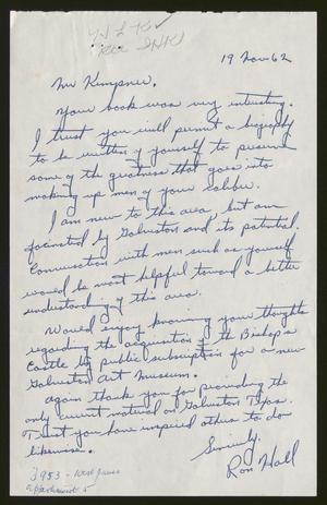 [Letter from Ron Hall to I. H. Kempner, November 19, 1962]