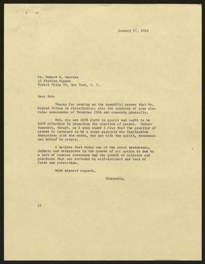 Primary view of object titled '[Letter from I. H. Kempner to Robert M. Harriss, January 17, 1962]'.