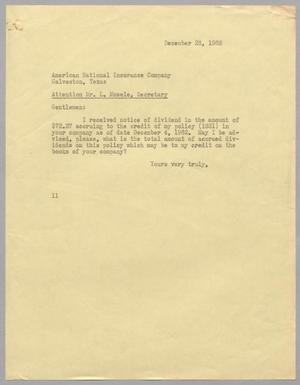 [Letter from I. H. Kempner to American National Insurance Company, December 28, 1962]