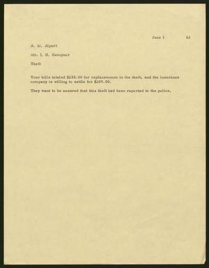 [Letter from Isaac H. Kempner to Arthur M. Alpert , June 1, 1962]