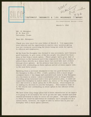 [Letter from Harland L. Knight to I. H. Kempner, March 5, 1962]