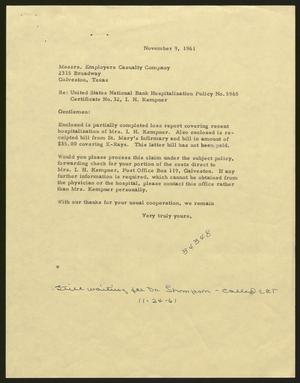 [Letter from Arthur M. Alpert to Employers Casualty Company, November 9, 1961]