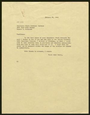 [Letter from I. H. Kempner to Insurance Stock Advisory Service, January 29, 1962]