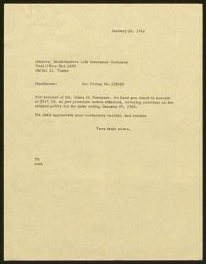 [Letter from T. E. Taylor to Messrs. Southwestern Life Insurance Company, January 26, 1962]