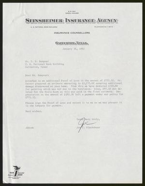[Letter from Seinsheimer Insurance Agency to I. H. Kempner, January 16, 1952]