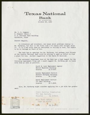 [Letter from I. H. Kempner, III to I. H. Kempner, October 22, 1962]
