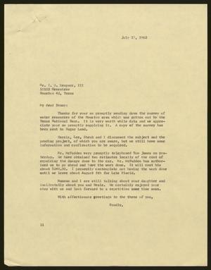 Primary view of object titled '[Letter from I. H. Kempner to I. H. Kempner, III, July 17, 1962]'.