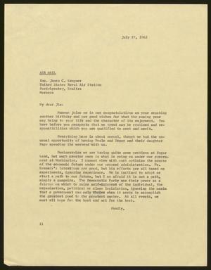 [Letter from I. H. Kempner to James C. Kempner, July 17, 1962]