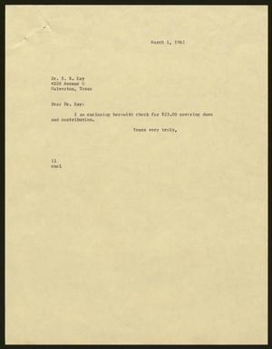 [Letter from Isaac Herbert Kempner to S. R. Kay, March 1, 1962]