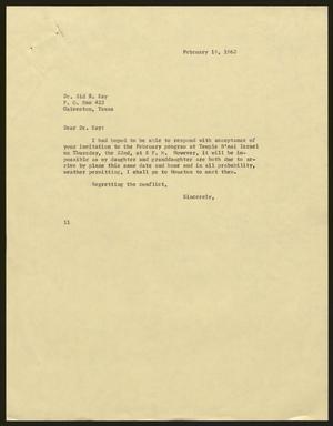 [Letter from Isaac Herbert Kempner to Sid R. Kay, February 19, 1962]
