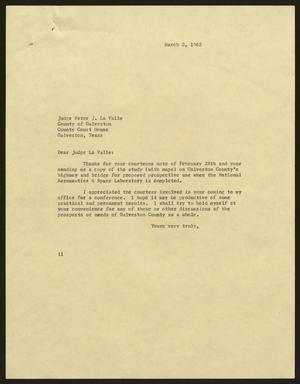 [Letter from I. H. Kempner to Judge Peter J. La Valle, March 2, 1962]