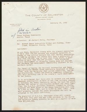 [Letter from Peter J. La Valle to the Texas Highway Commission, February 26, 1962]