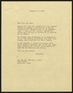[Letter from I. H. Kempner to Dr. and Mrs. William C. Levin, December 26, 1962]