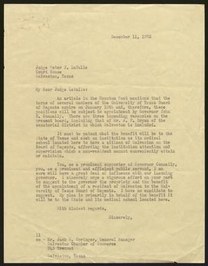 [Letter from Isaac H. Kempner Peter J. LaValle, December 11, 1962]