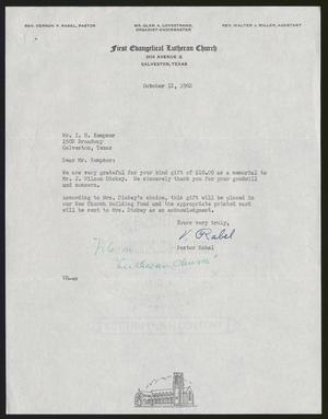 [Letter from Vernon F. Rabel to Isaac H. Kempner, October 12, 1962]