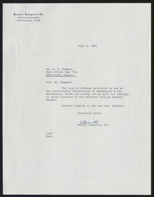 [Letter from Benito Longoria, Jr. to Isaac H. Kempner, July 9, 1962]