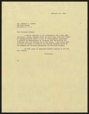 [Letter from I. H. Kempner to Hon. Herbert H. Lehman, February 10, 1962]