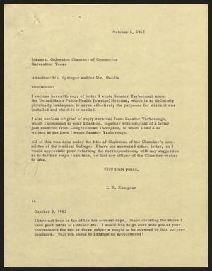[Letter from I. H. Kempner to the Galveston Chamber of Commerce, October 6, 1962]