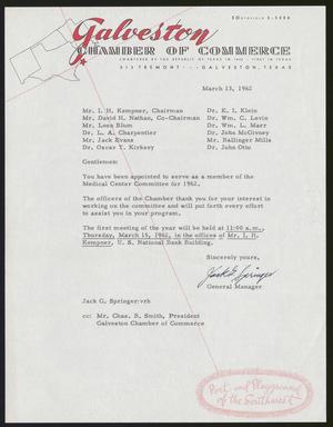 [Letter from Galveston Chamber of Commerce, March 13, 1962]