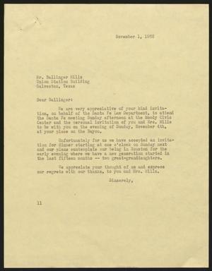 [Letter from I. H. Kempner to Ballinger Mills, November 1, 1962]