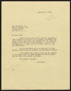 [Letter from I. H. Kempner to Otto Marx, Jr., September 7, 1962]