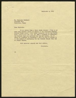 [Letter from I. H. Kempner to Christie Mitchell, September 4, 1962]