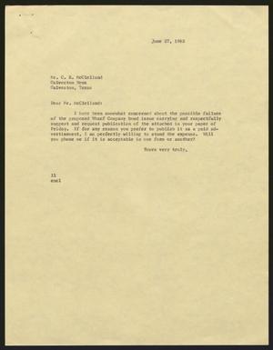 [Letter from Isaac Herbert Kempner to C. E. McClelland, June 27, 1962]