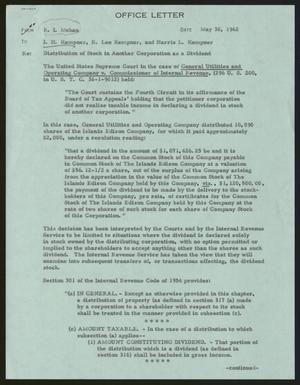 [Office Letter from R. I. Mehan to I. H. Kempner, Robert Lee Kempner, and Harris L. Kempner, May 30, 1962]