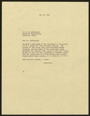 Primary view of object titled '[Letter from I. H. Kempners to C. B. McClelland, May 23, 1962]'.