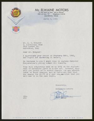 [Letter from J. M. McElwaine to I. H. Kempner, March 5, 1961]