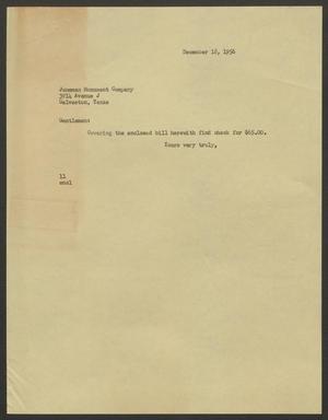 [Letter from Isaac Hebert Kempner to Juneman Monument Company, December 18, 1956]