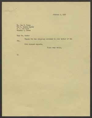 [Letter from Isaac Herbert Kempner to Sam E. Drake, October 9, 1956]