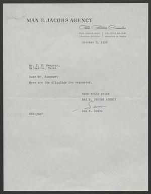 [Letter from Sam E. Drake to Isaac Herbert Kempner, October 8, 1956]