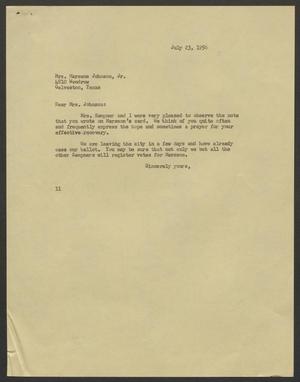 [Letter from I. H. Kempner to Mrs. Marsene Johnson, Jr., July 23, 1956]